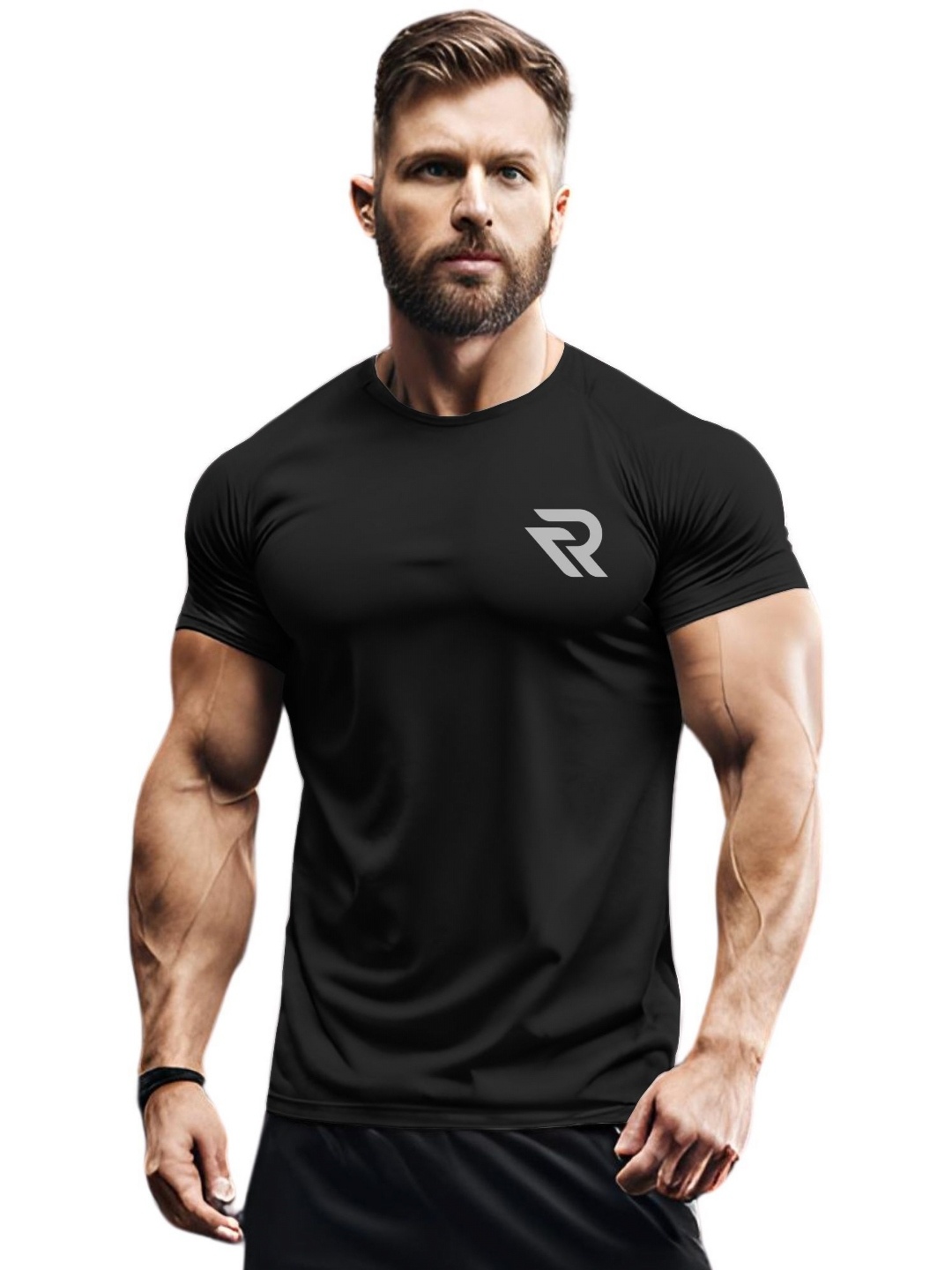 

3Colors Men Moisture Wicking Applique T-shirt, Black