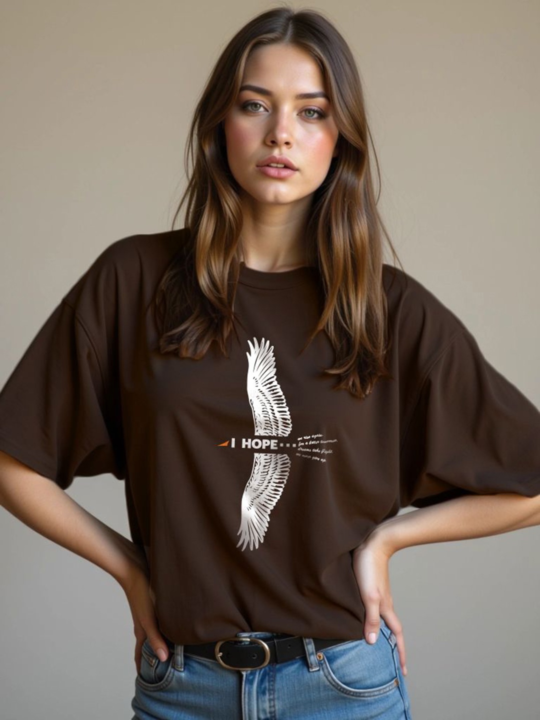 

TOGS & TERRE Women Typography Printed Organic Cotton T-shirt, Brown
