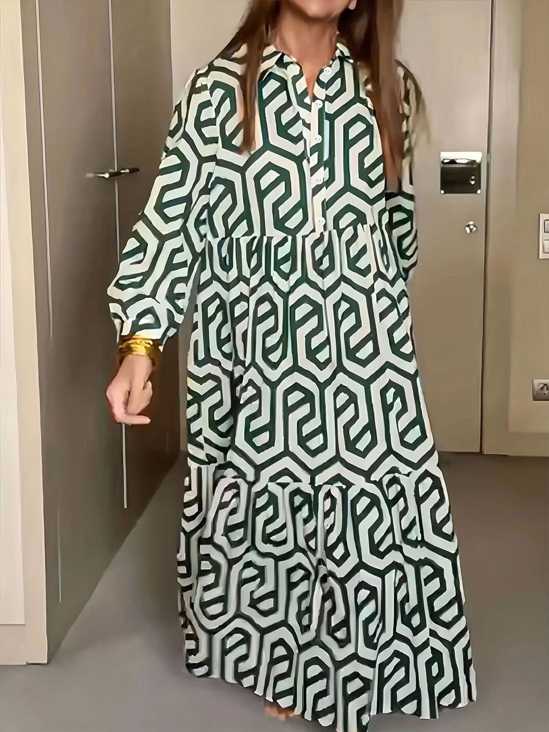 

DressBerry Curve Print A-Line Dress, Green