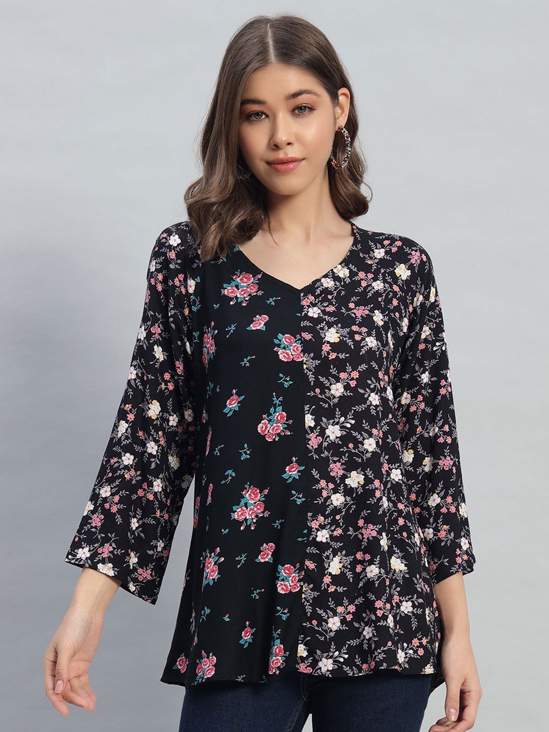 

VELDRESS Floral Print Crepe Top, Multi