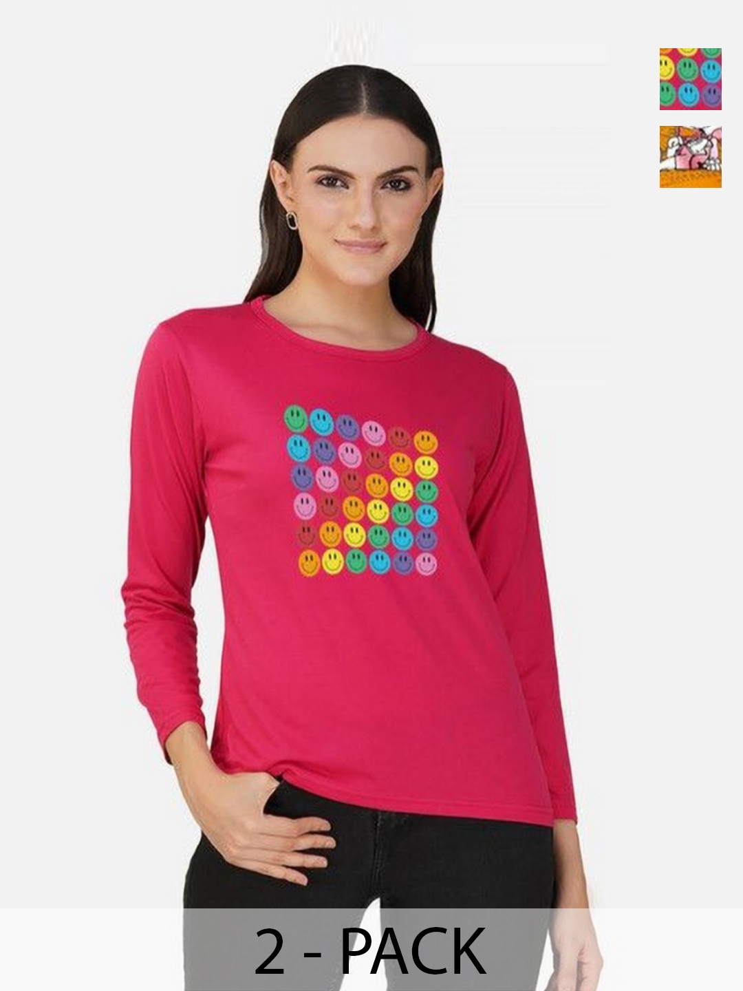 

Metronaut Women Pack of 2 Bio Finish Graphic Printed Round Neck Cotton T-shirts, Mustard