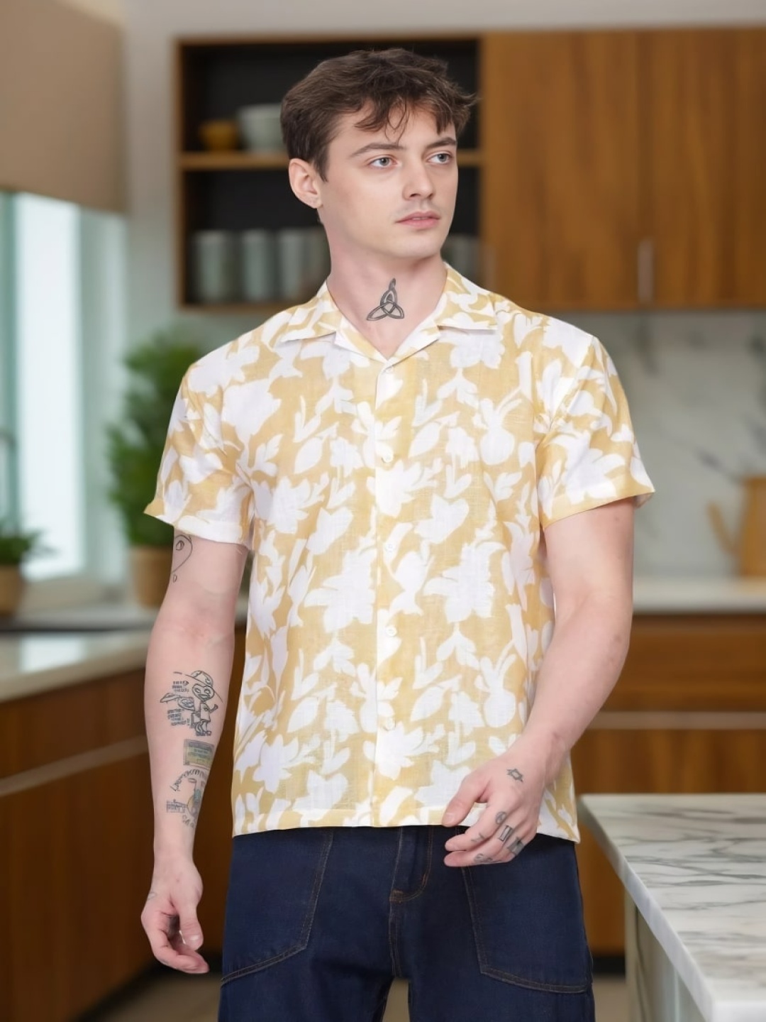 

Moda Rapido Men Comfort Floral Opaque Printed Casual Shirt, Yellow