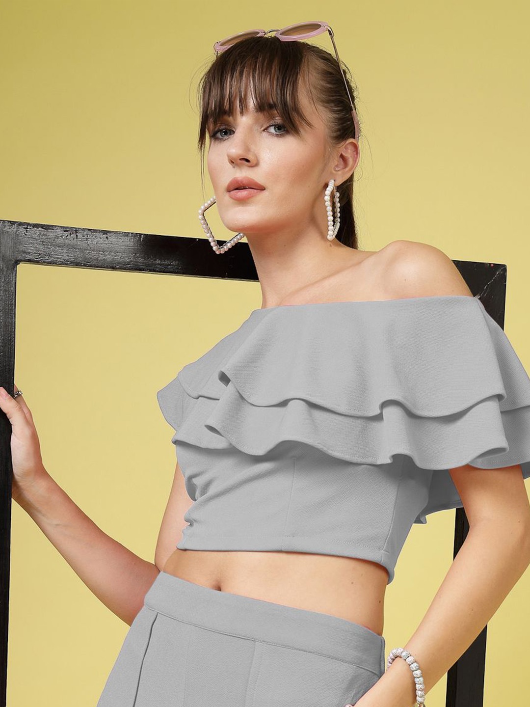 

DressBerry One Shoulder Crop Top, Grey