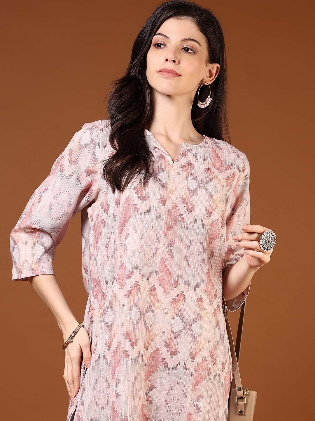 

V-Mart Women Printed Thread Work Kurta, Beige