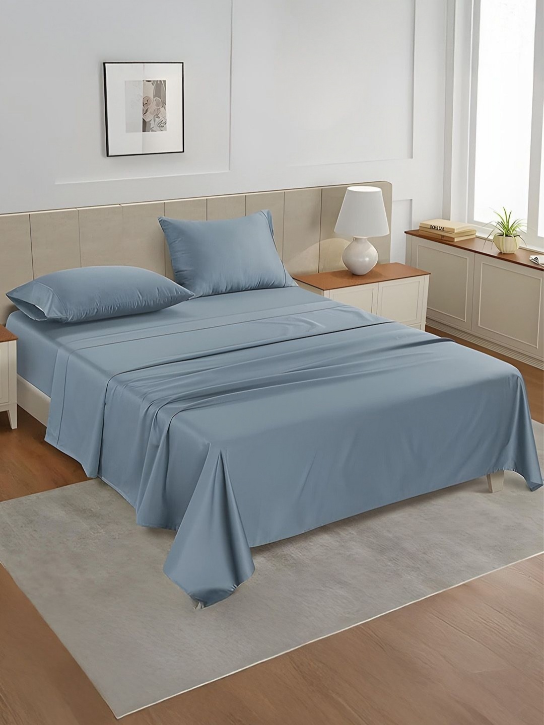 

LANE LINEN Blue King Bedsheet with 2 Pillow Covers