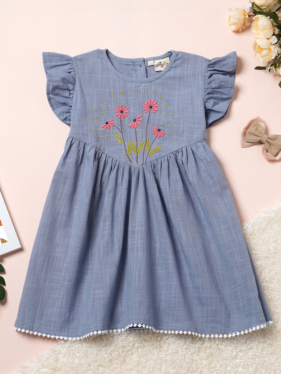 

Desi Soota Floral Embroidered Flared Sleeve A-Line Dress, Blue