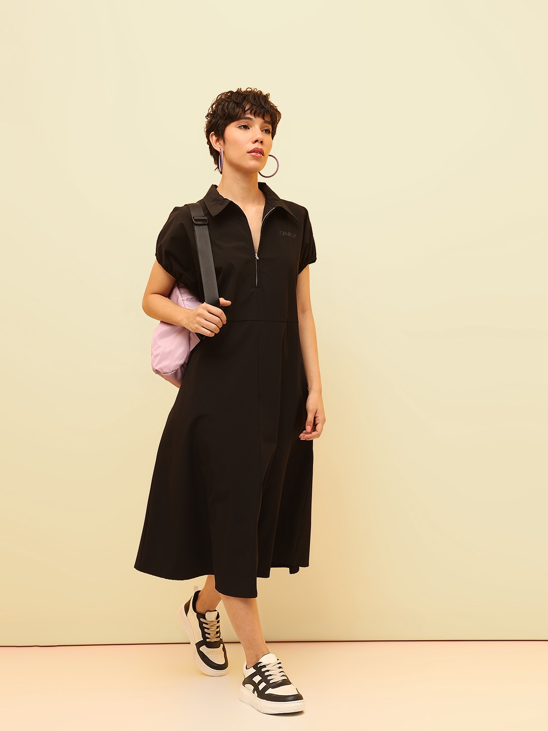 

ONLY Puff Sleeve Shirt Midi Dress, Black
