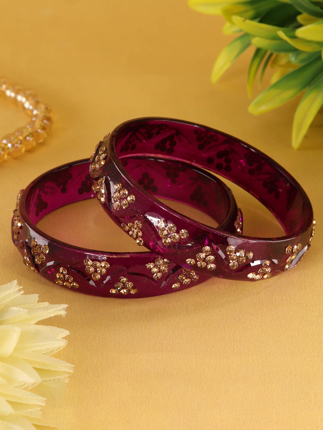 

LAVAZZA Set Of 2 Cubic Zirconia Studded Glass Bangles, Purple