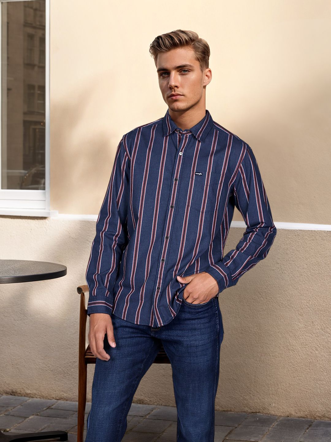 

Wrangler Men Opaque Striped Casual Shirt, Blue