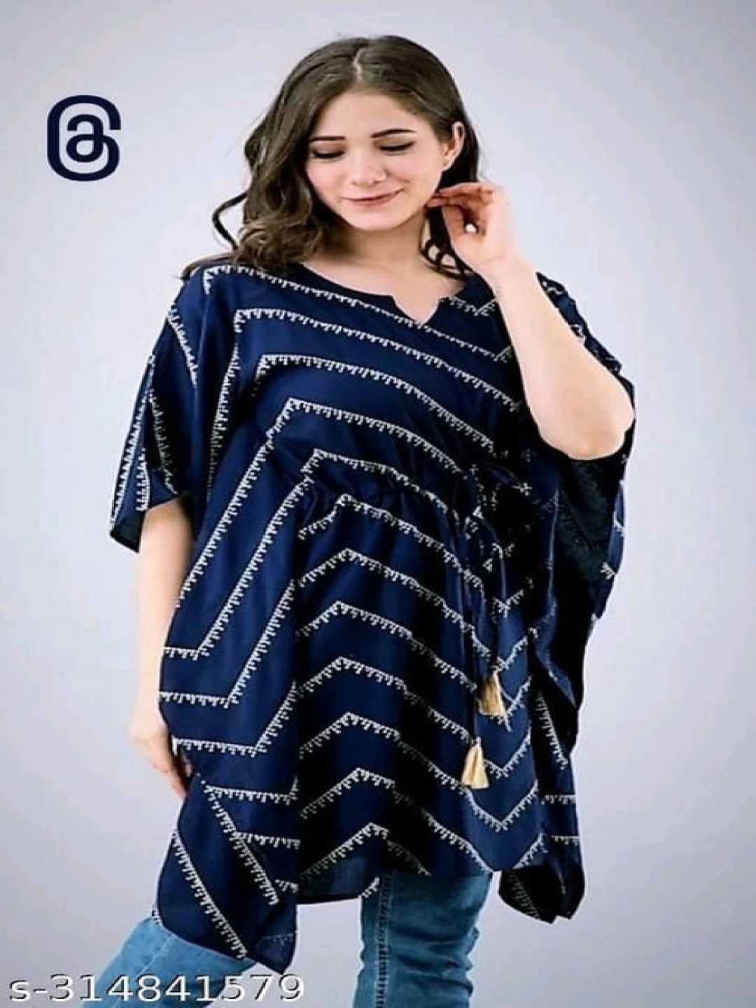 

Moda Rapido Women Printed Flared Sleeves Kaftan Kurta, Navy blue
