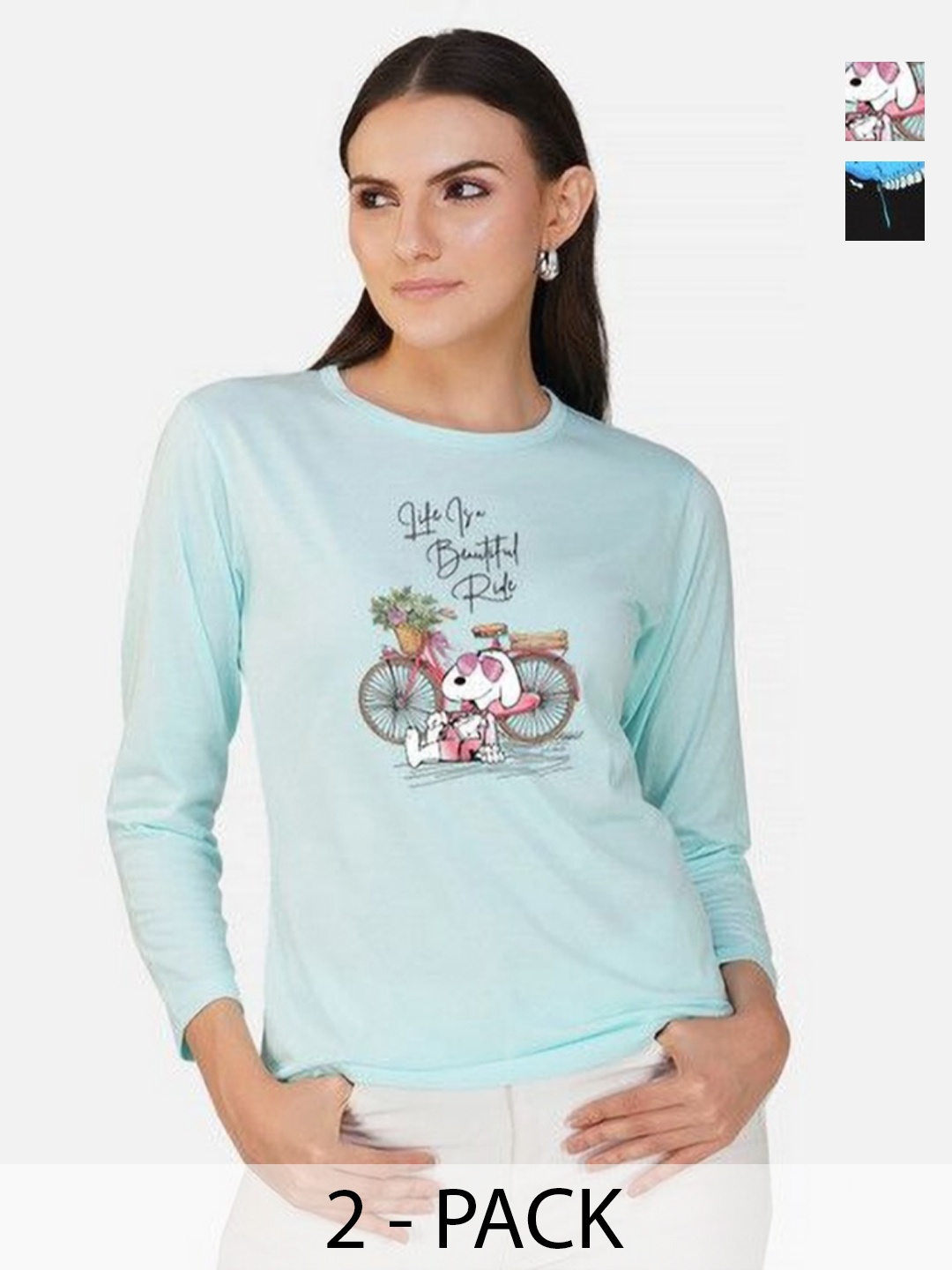 

Metronaut Women 2 Printed Bio Finish T-shirt, Turquoise blue
