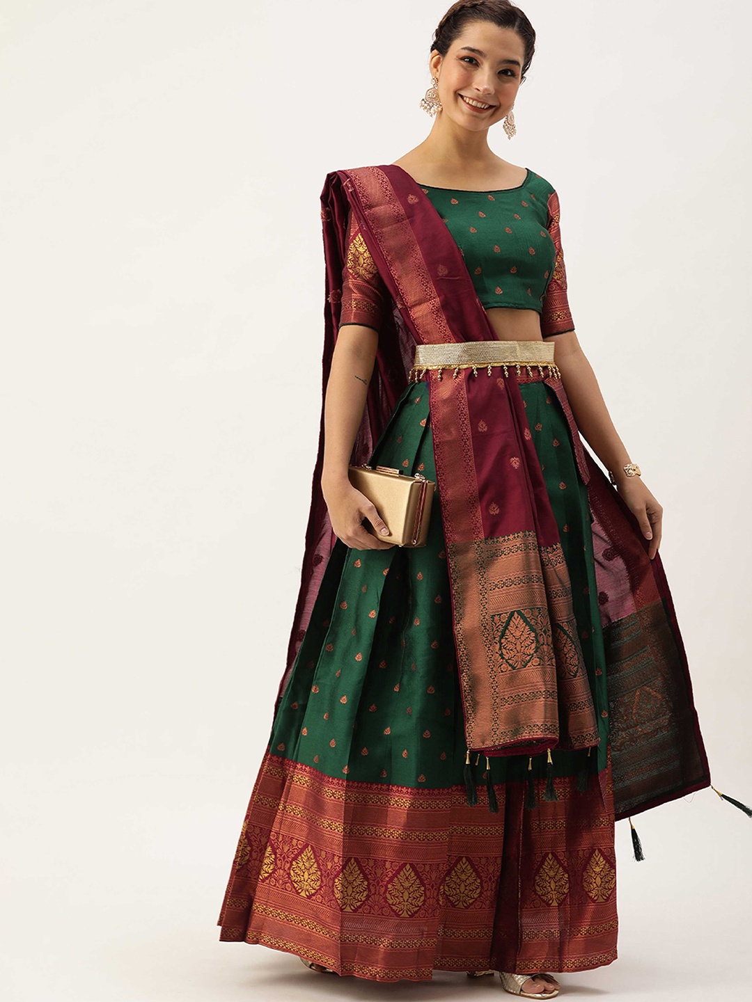 

Payu Semi-Stitched Lehenga & Unstitched Blouse With Dupatta, Green