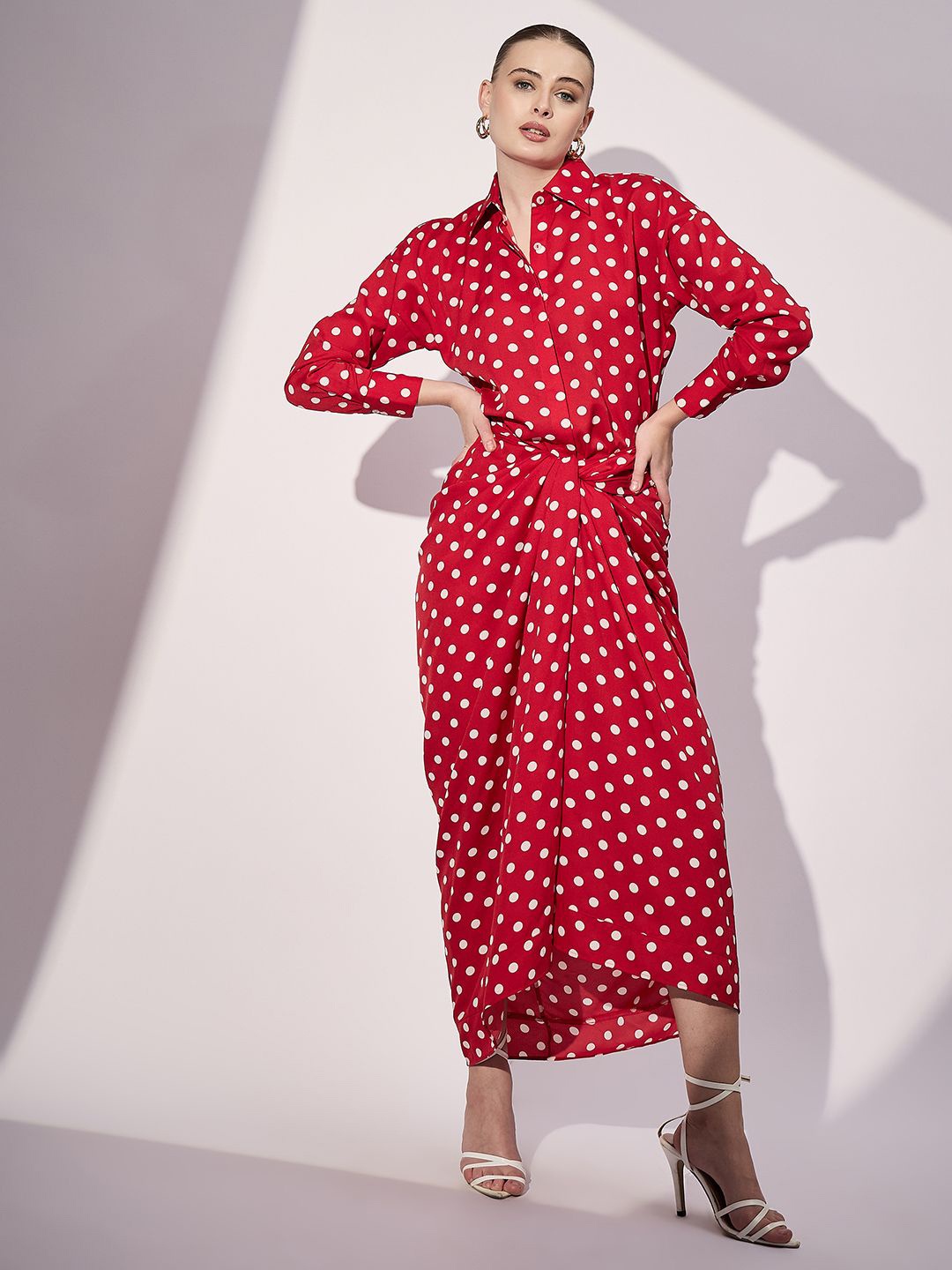

Uptownie Printed Shirt with Front Twist Skirt Co-ord Set, Red