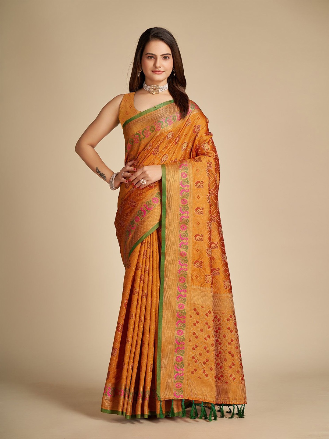 

Rangtulika Ethnics Woven Design Zari Silk Blend Saree, Yellow