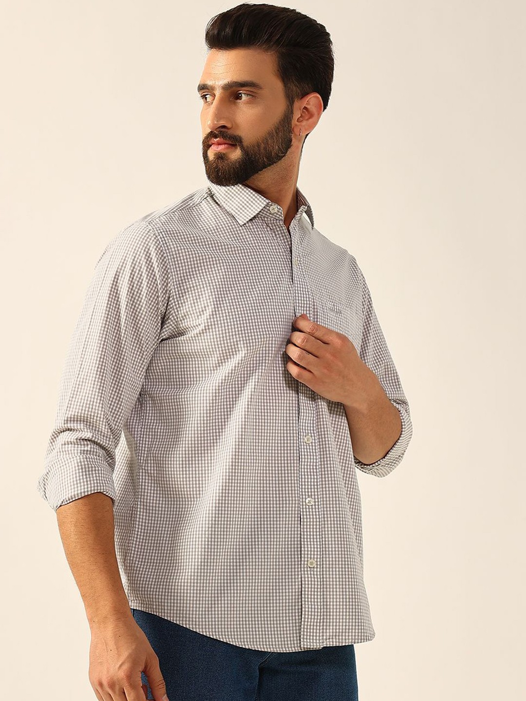

ENSPYR Men Opaque Checked Casual Shirt, Grey