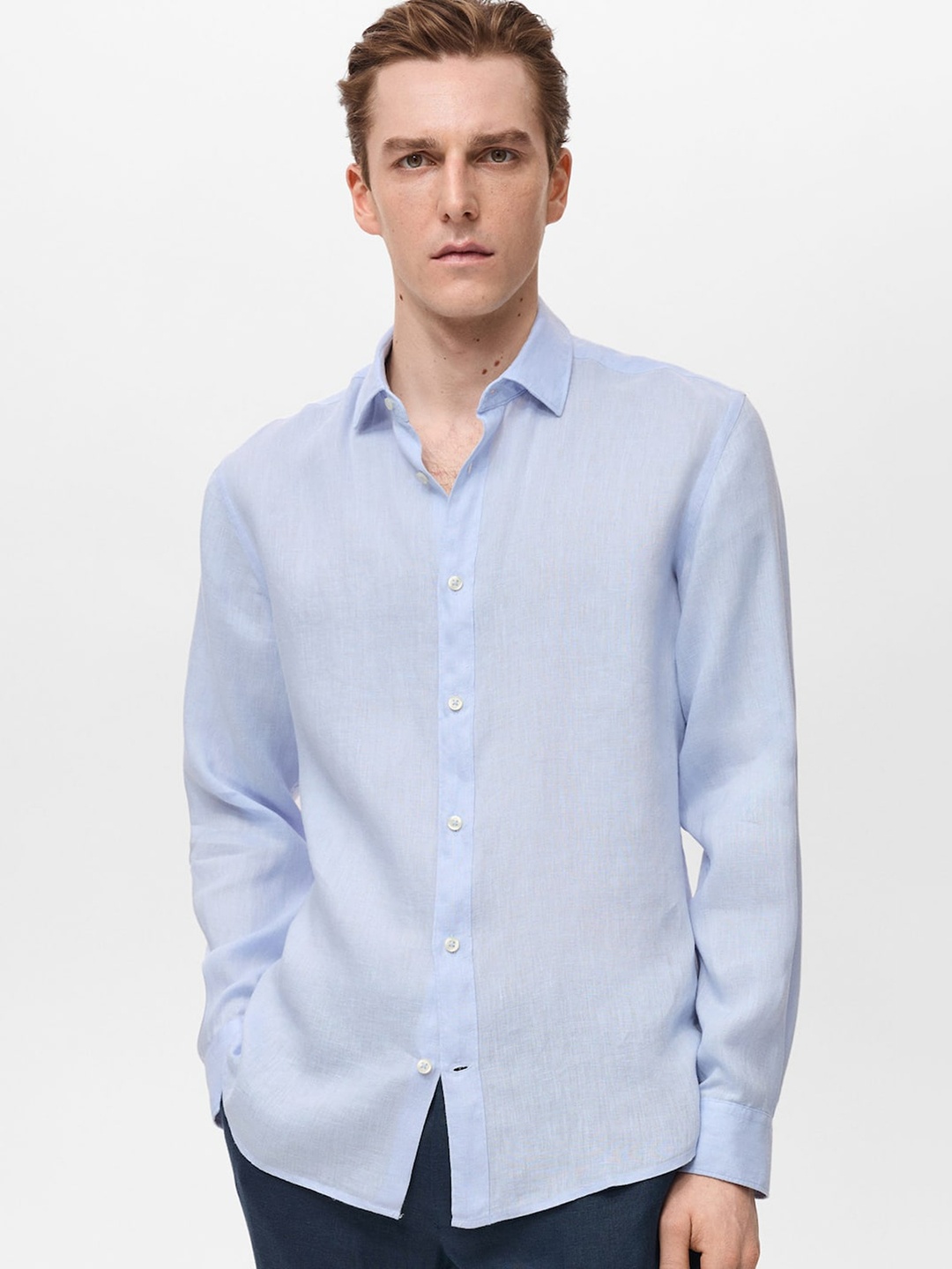 

MANGO MAN Linen Opaque Casual Shirt, Blue