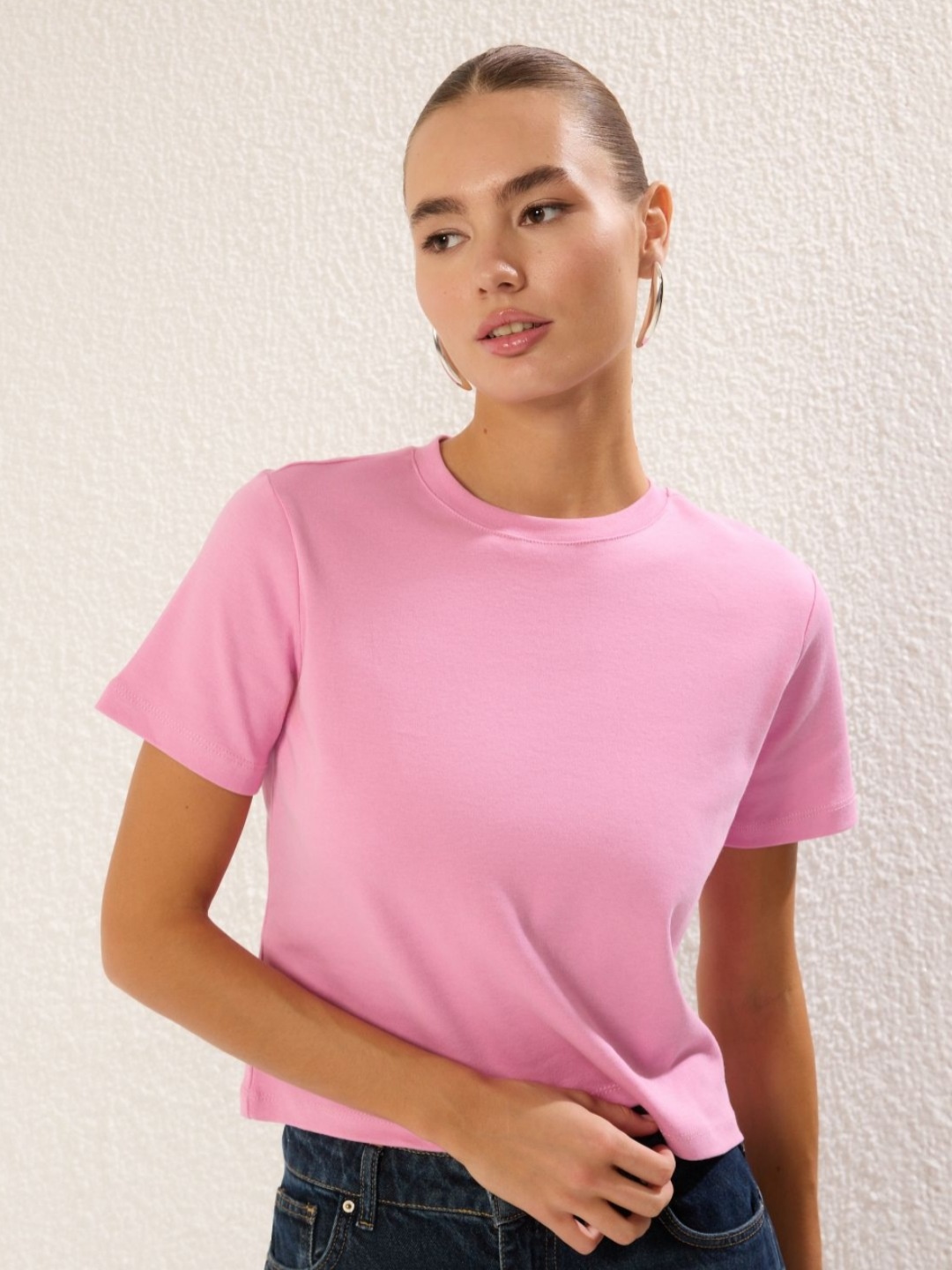 

Trendyol Women Henley Neck Drop-Shoulder Sleeves Cut Outs T-shirt, Na