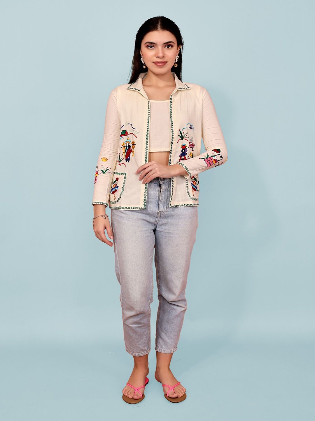 

Kaajal by Vidhi Embroidered Cotton Crop Top, Off white