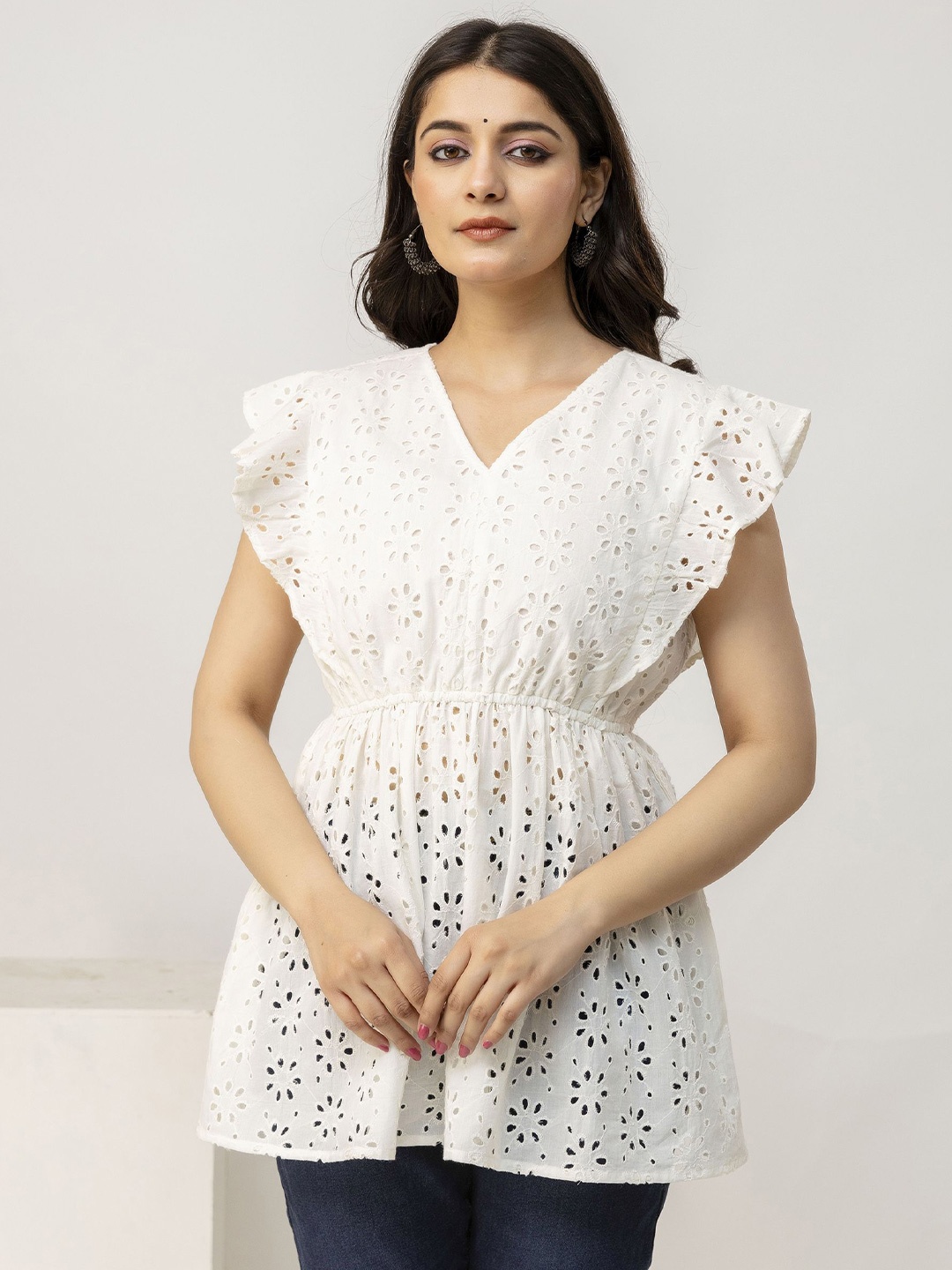 

all about you Print Cotton Cinched Waist Top, White