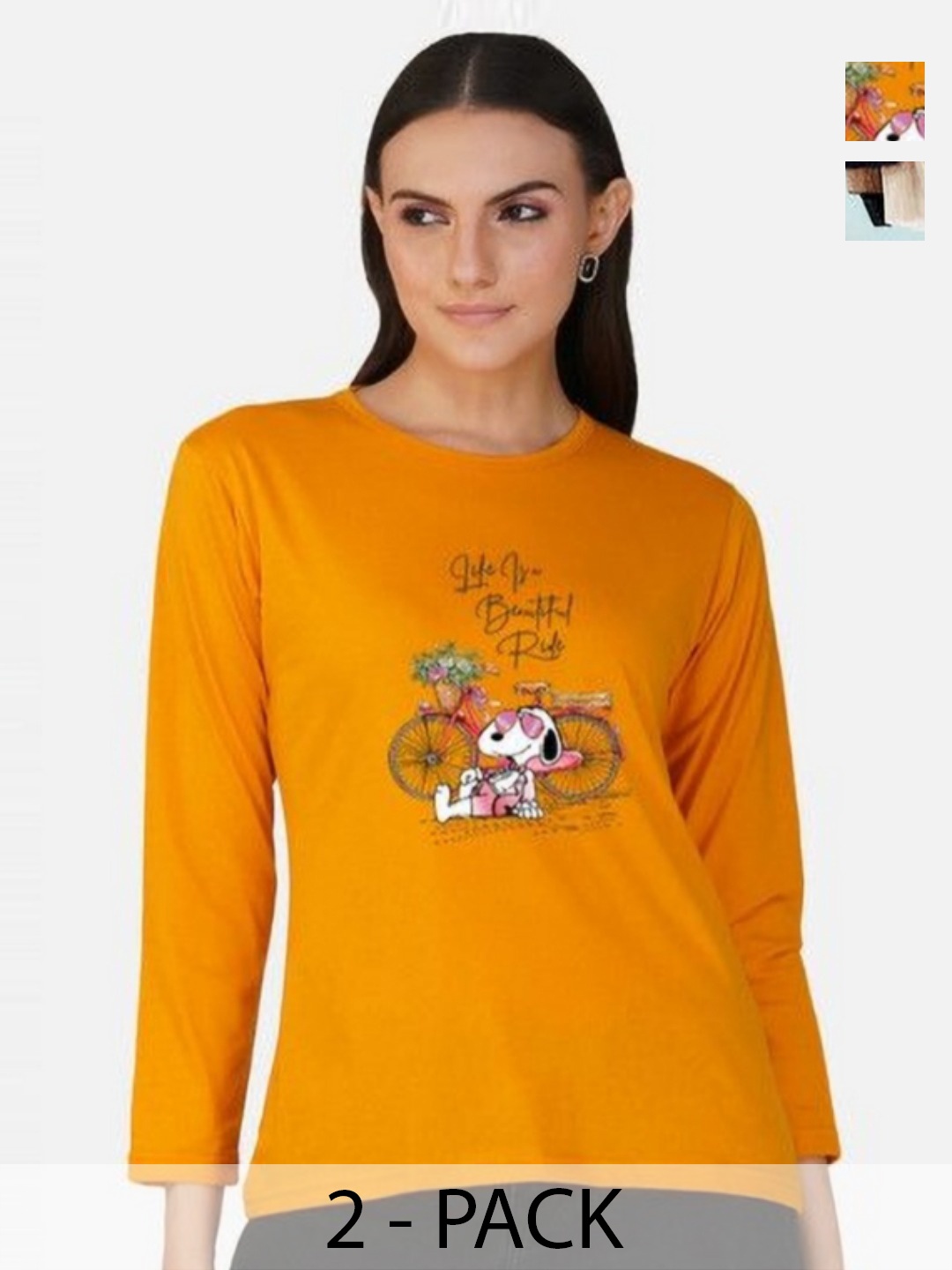 

Metronaut Women 2 Printed Bio Finish Applique T-shirt, Mustard