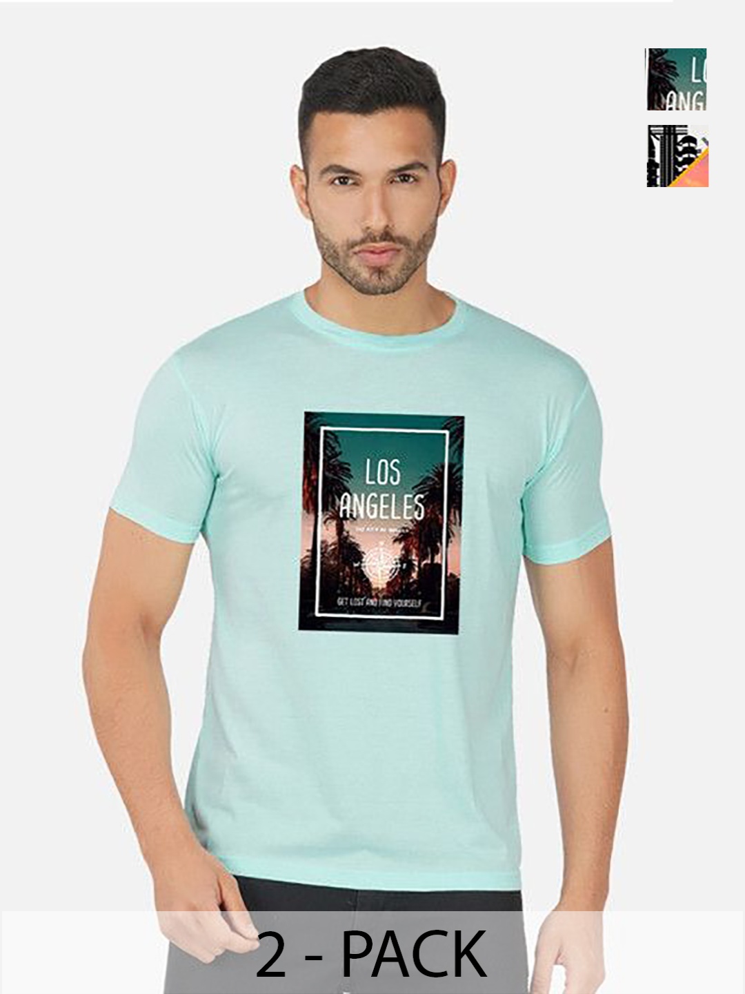 

GLOBAL NOMAD Men 2 Printed Bio Finish Applique T-shirt, Mustard