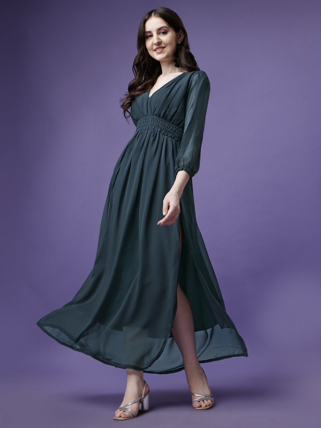 

Jash Creation Applique Georgette Fit & Flare Maxi Dress, Blue