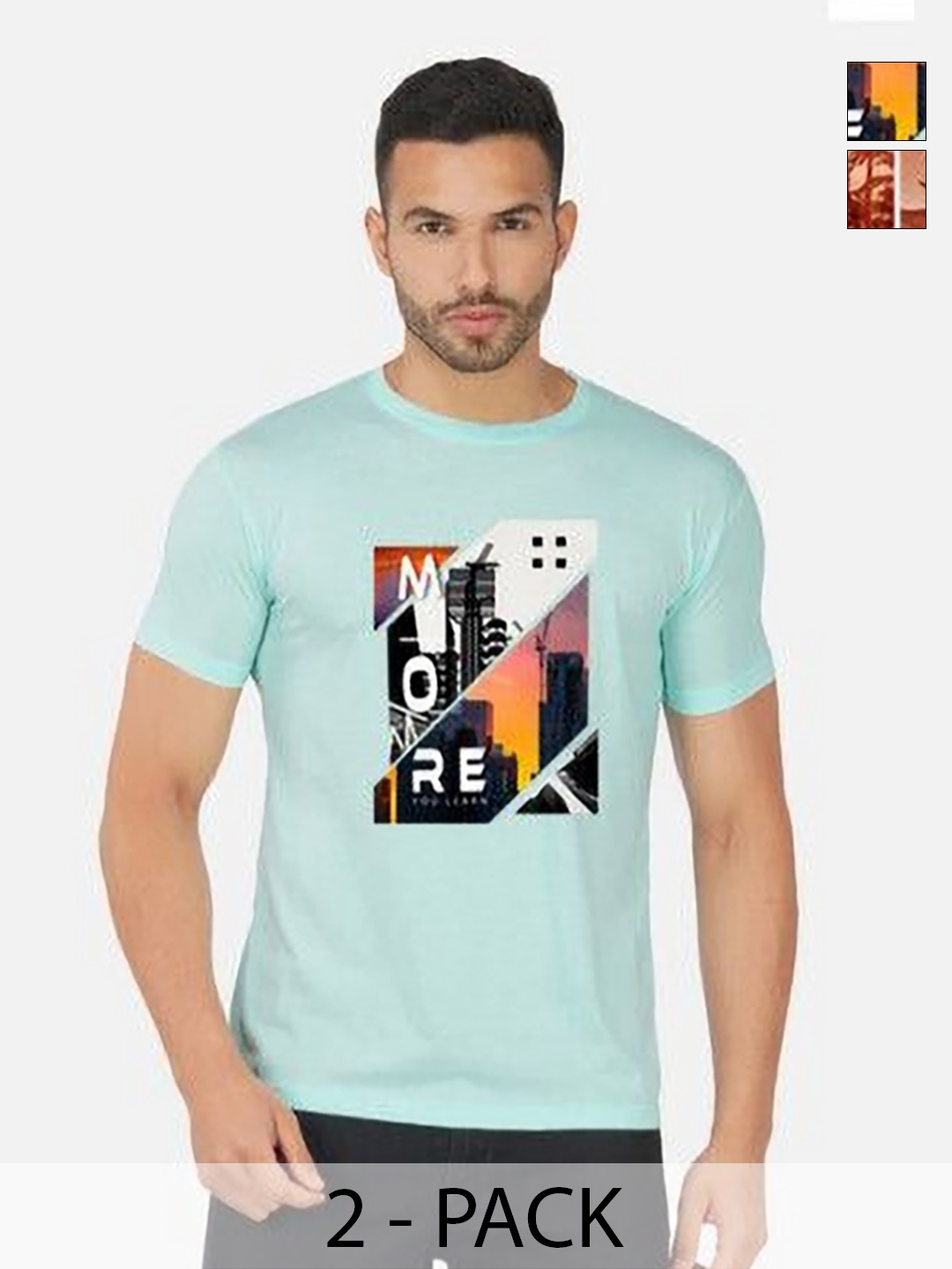 

GLOBAL NOMAD Men 2 Printed Bio Finish Applique T-shirt, Turquoise blue