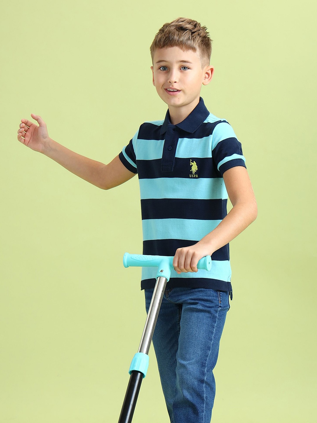

U.S. Polo Assn. Kids Boys Pique Striped Polo Pure Cotton T-shirt, Blue