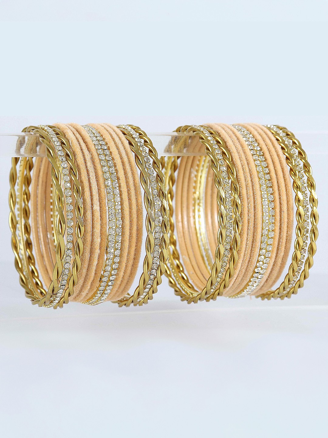 

ZULKA Set Of 28 CZ Stone Studded Velvet Bangles, Gold