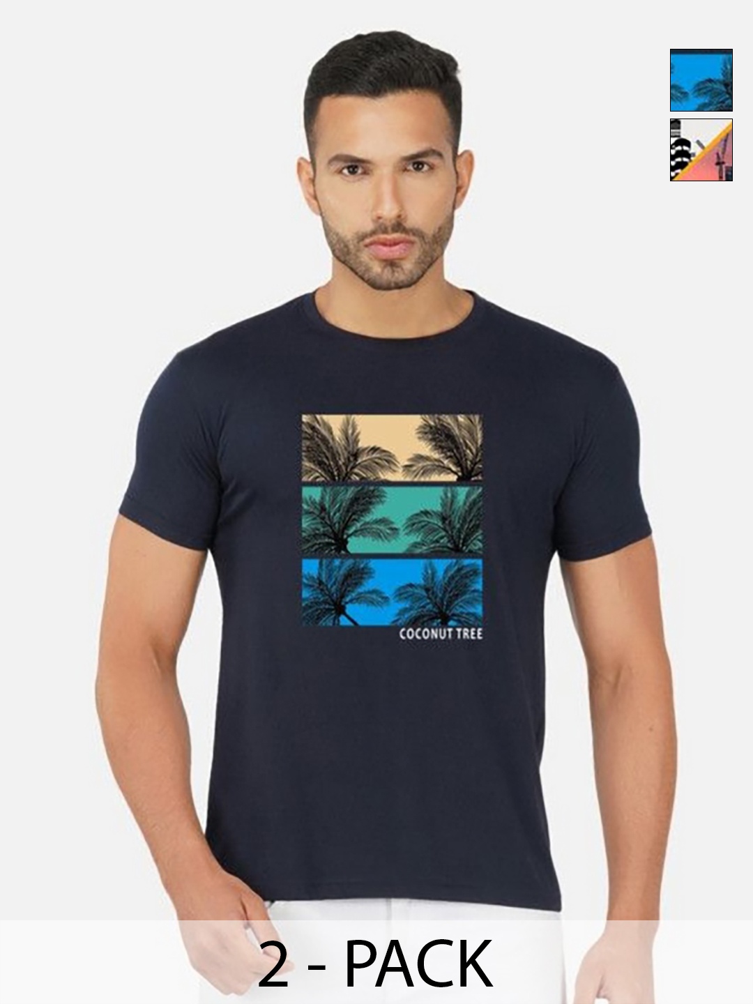

GLOBAL NOMAD Men 2 Printed Bio Finish Applique T-shirt, Navy blue