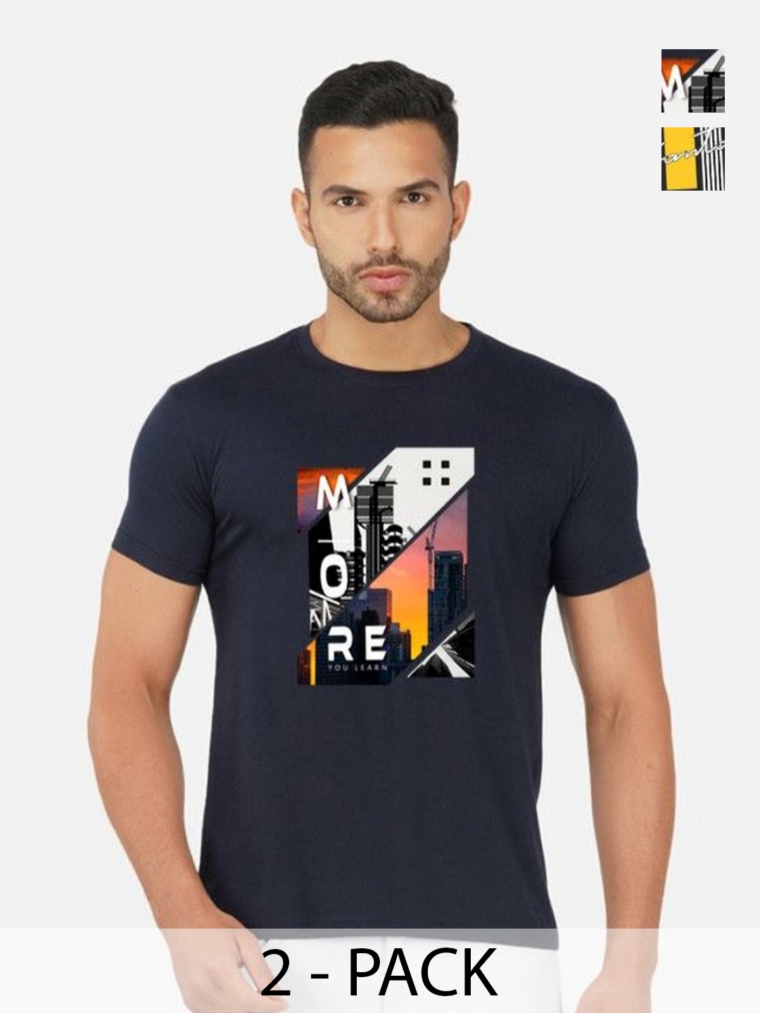 

GLOBAL NOMAD Men 2 Printed Bio Finish Applique T-shirt, Navy blue