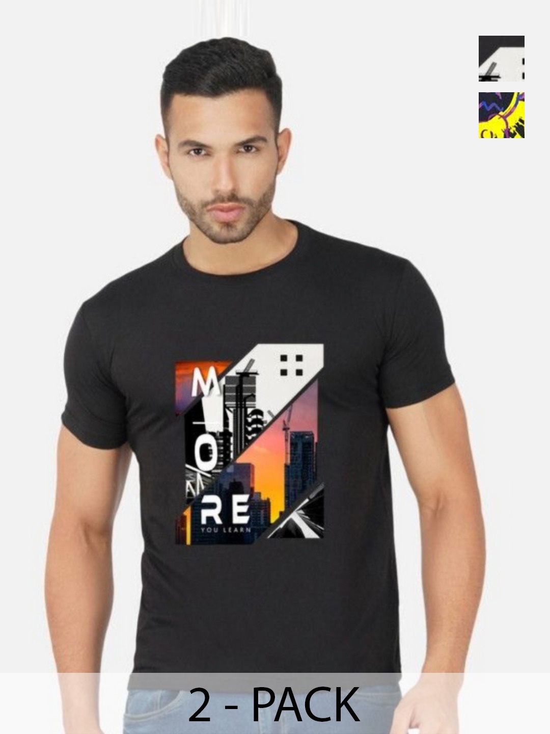 

GLOBAL NOMAD Men 2 Printed Bio Finish Applique T-shirt, Black