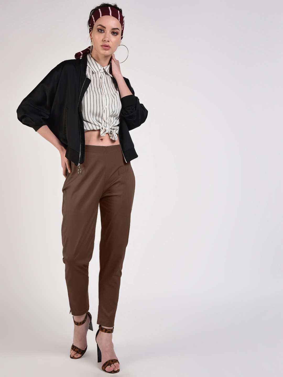 

FLOREOS Women Comfort Easy Wash Trousers, Coffee brown