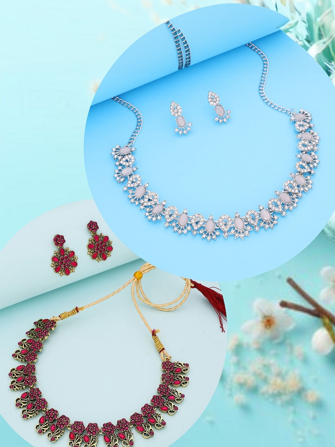 

DIVASTRI Set Of 2 Gold-Plated American Diamond -Studded Jewellery Sets