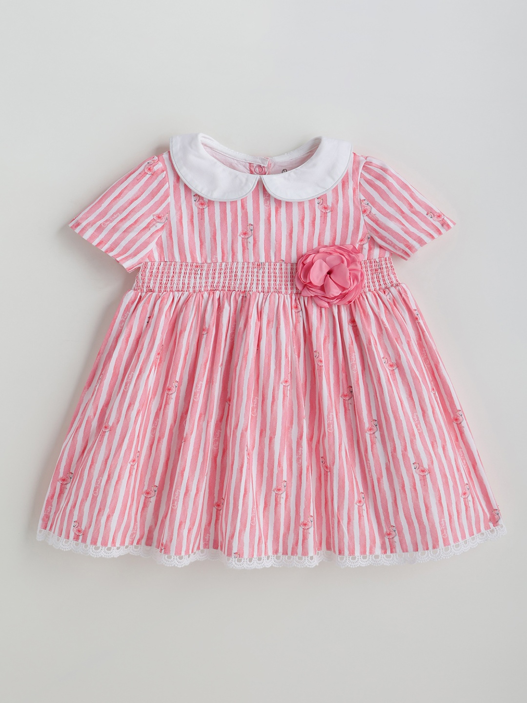 

One Friday Striped Peter Pan Collar A-Line Dress, Pink