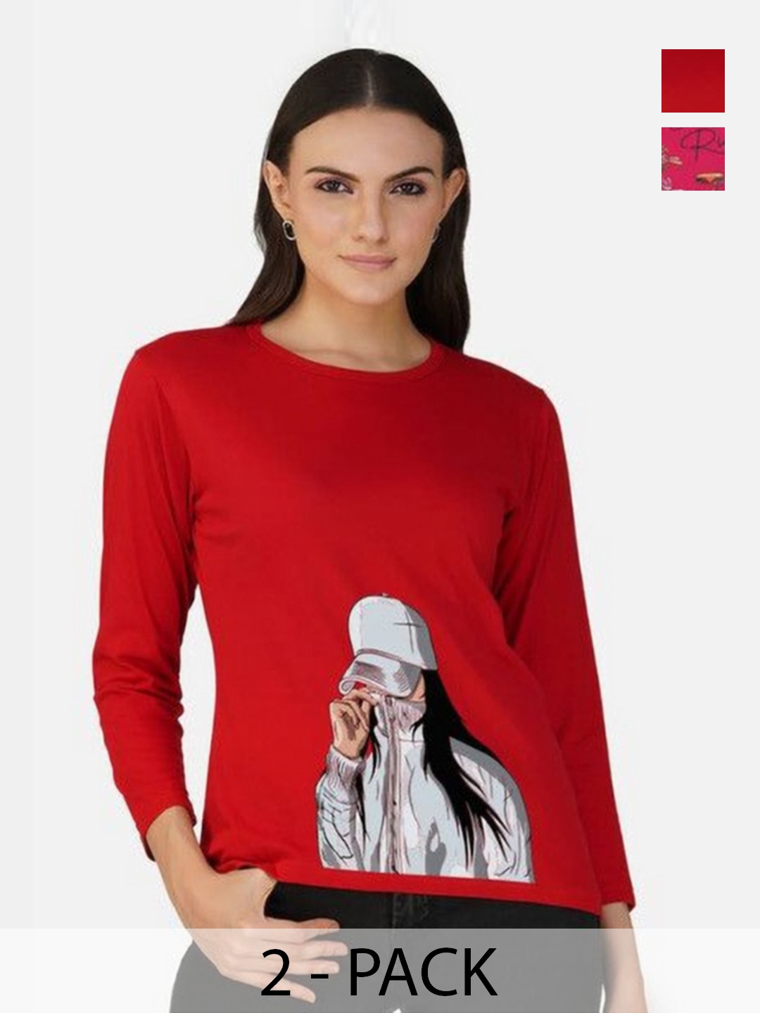 

Metronaut Women 2 Printed Bio Finish Applique T-shirt, Red