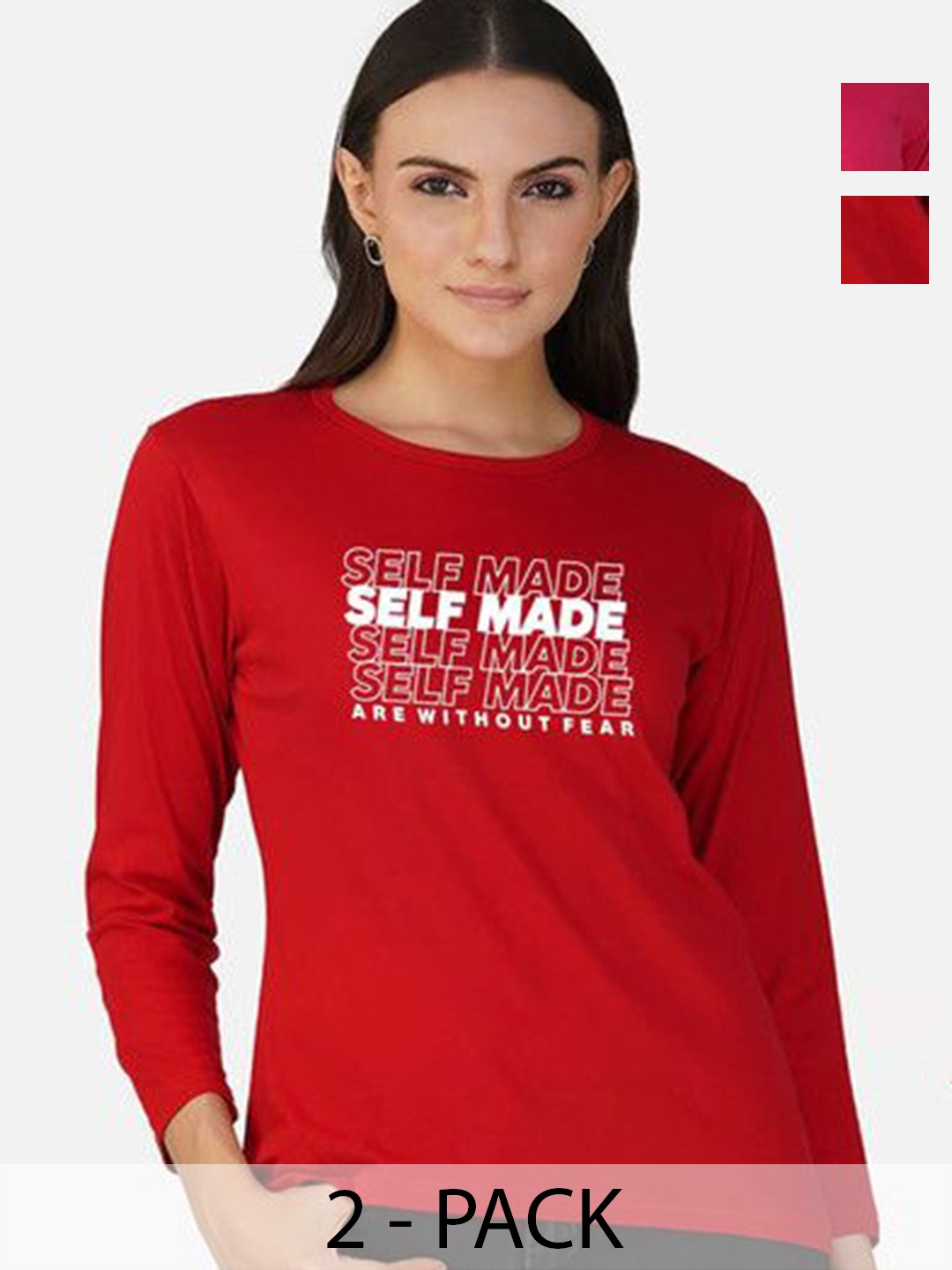 

Metronaut Women 2 Printed Bio Finish Applique T-shirt, Red
