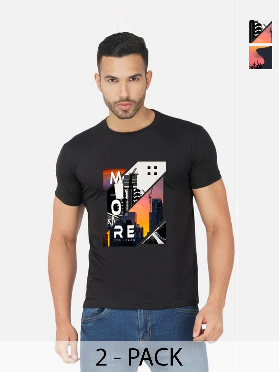 

GLOBAL NOMAD Men 2 Printed Bio Finish Applique T-shirt, Black