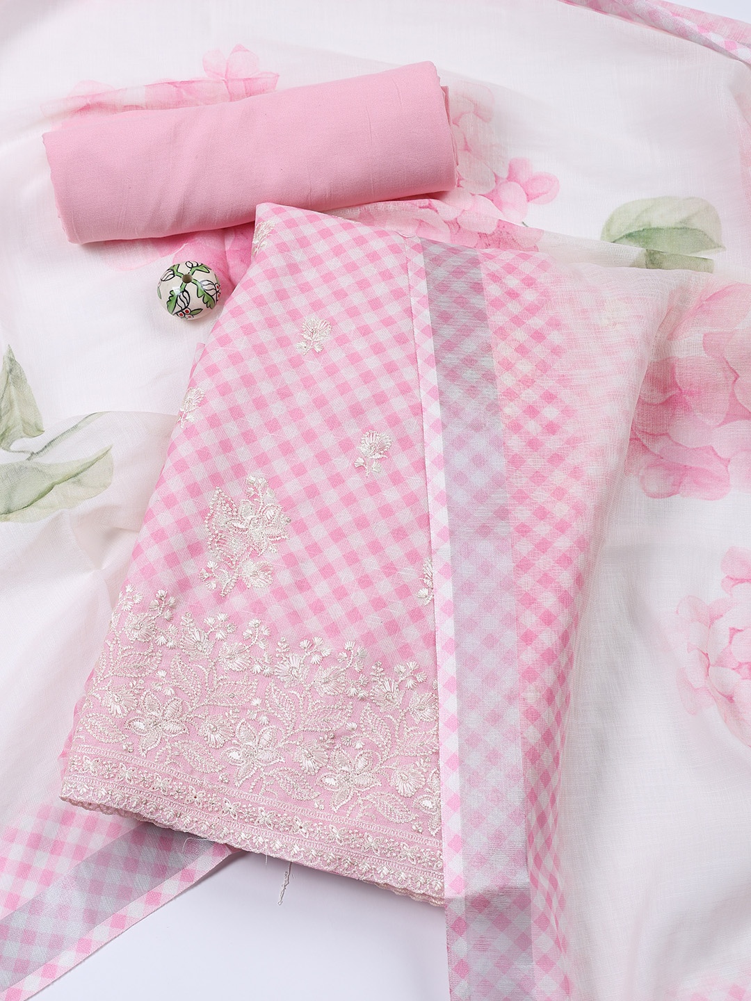 

Meena Bazaar Printed Linen Unstitched Dress Material, Pink