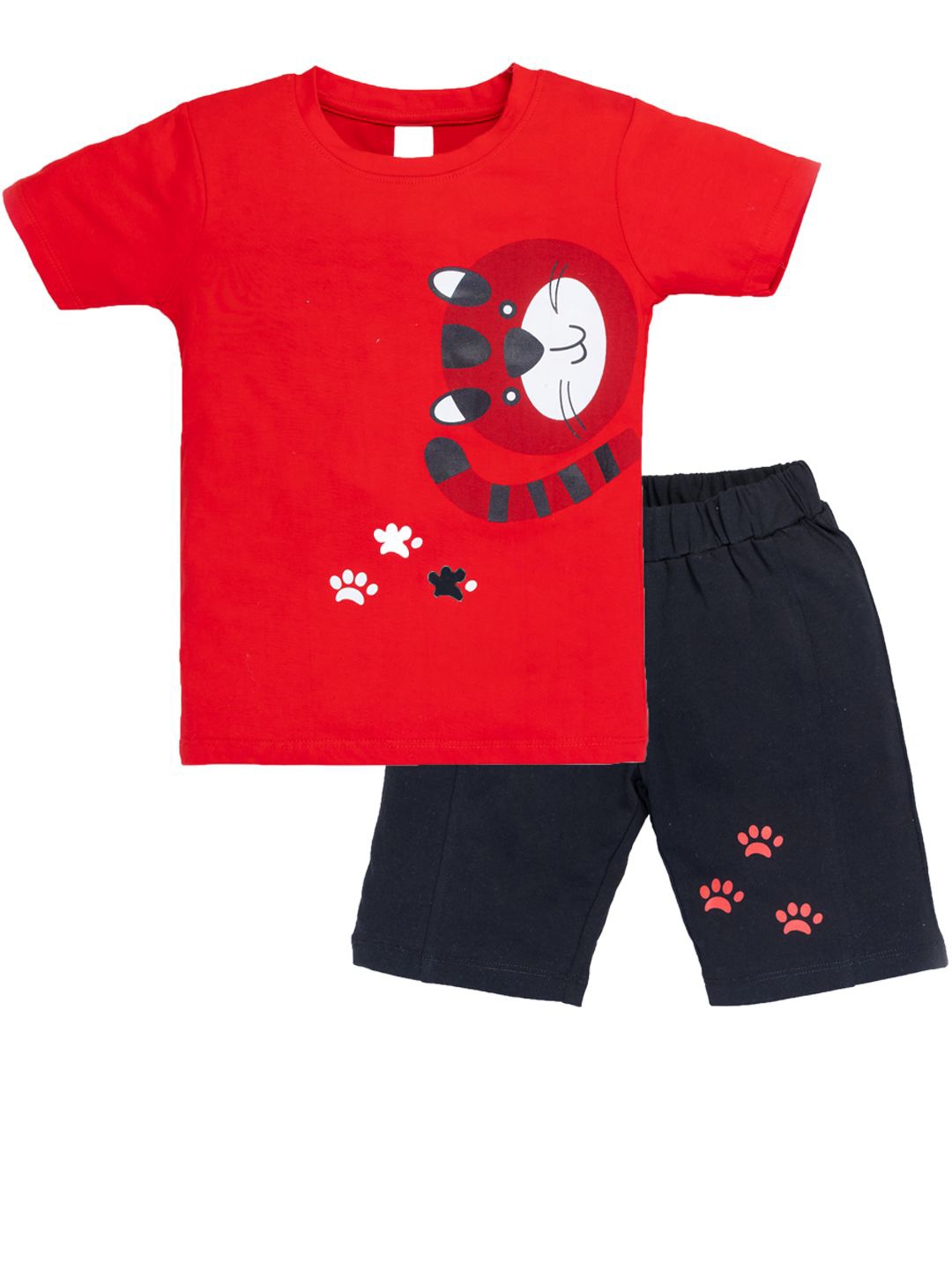 

YK Boys Pack Of 2 Printed Round Neck Pure Cotton T-Shirt With Shorts, Red