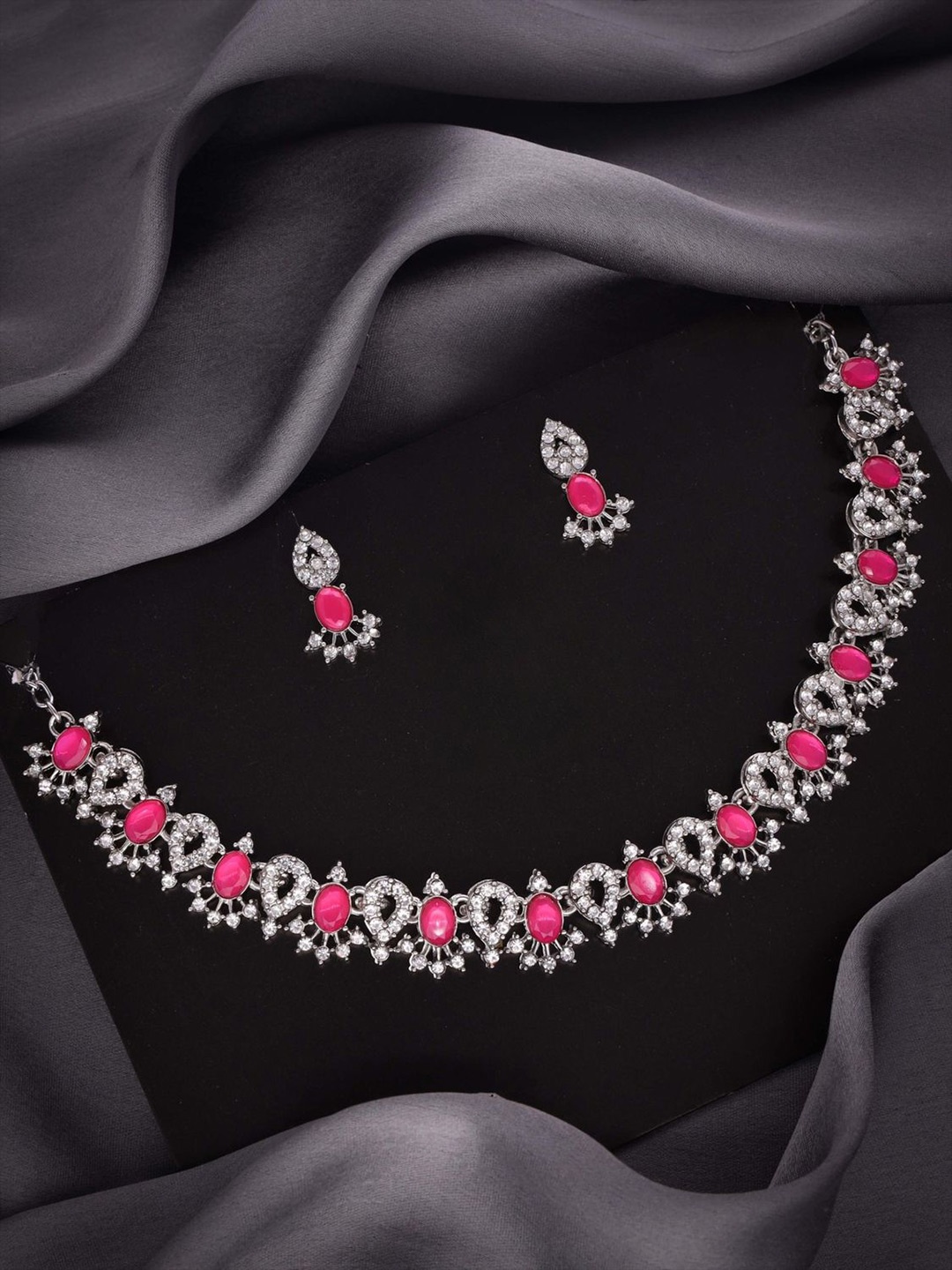 

DIVASTRI Set Of 2 Gold-Plated American Diamond-Studded Jewellery Set