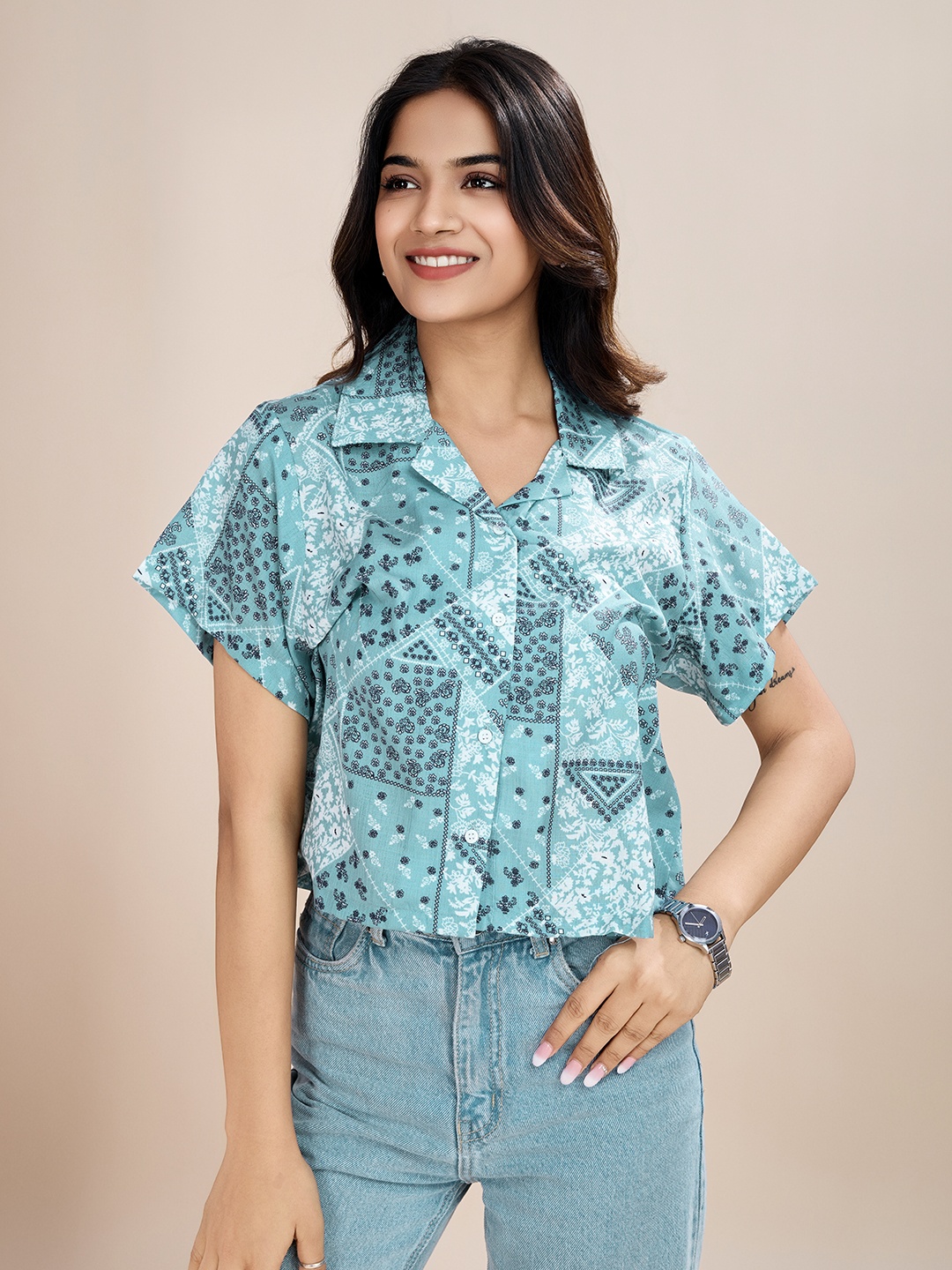 

HOUSE OF MIRA Women Comfort Floral Opaque Printed Casual Shirt, Green