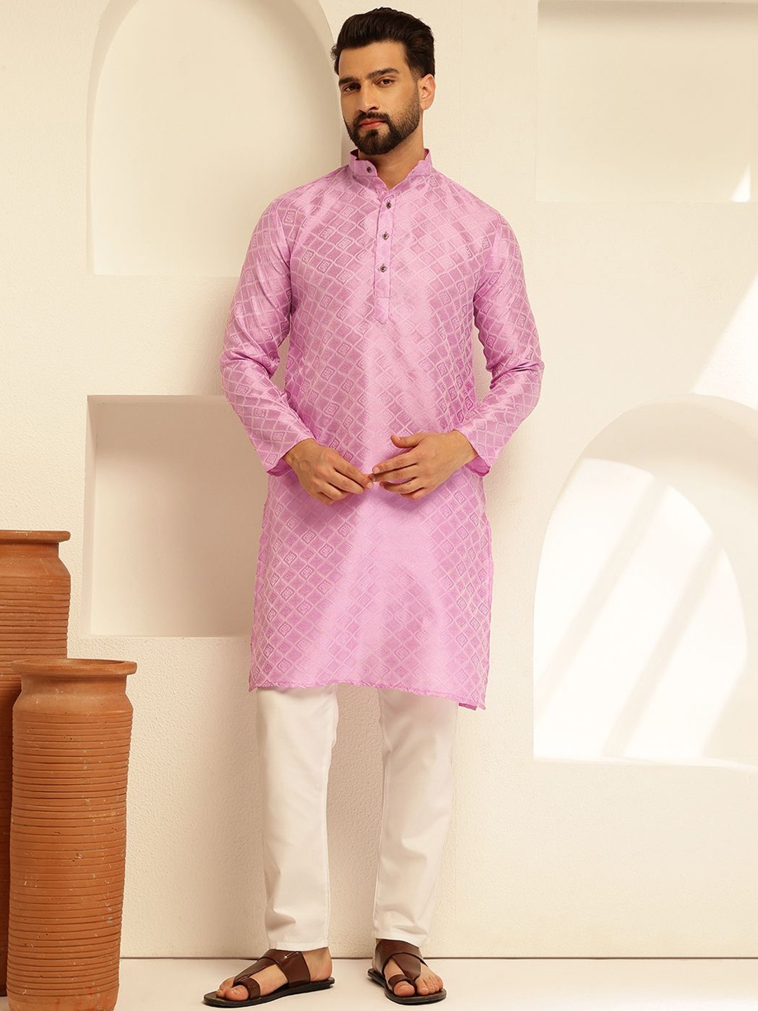 

SOJANYA Men Ethnic Motifs Regular Kurta with Pyjamas, Lavender