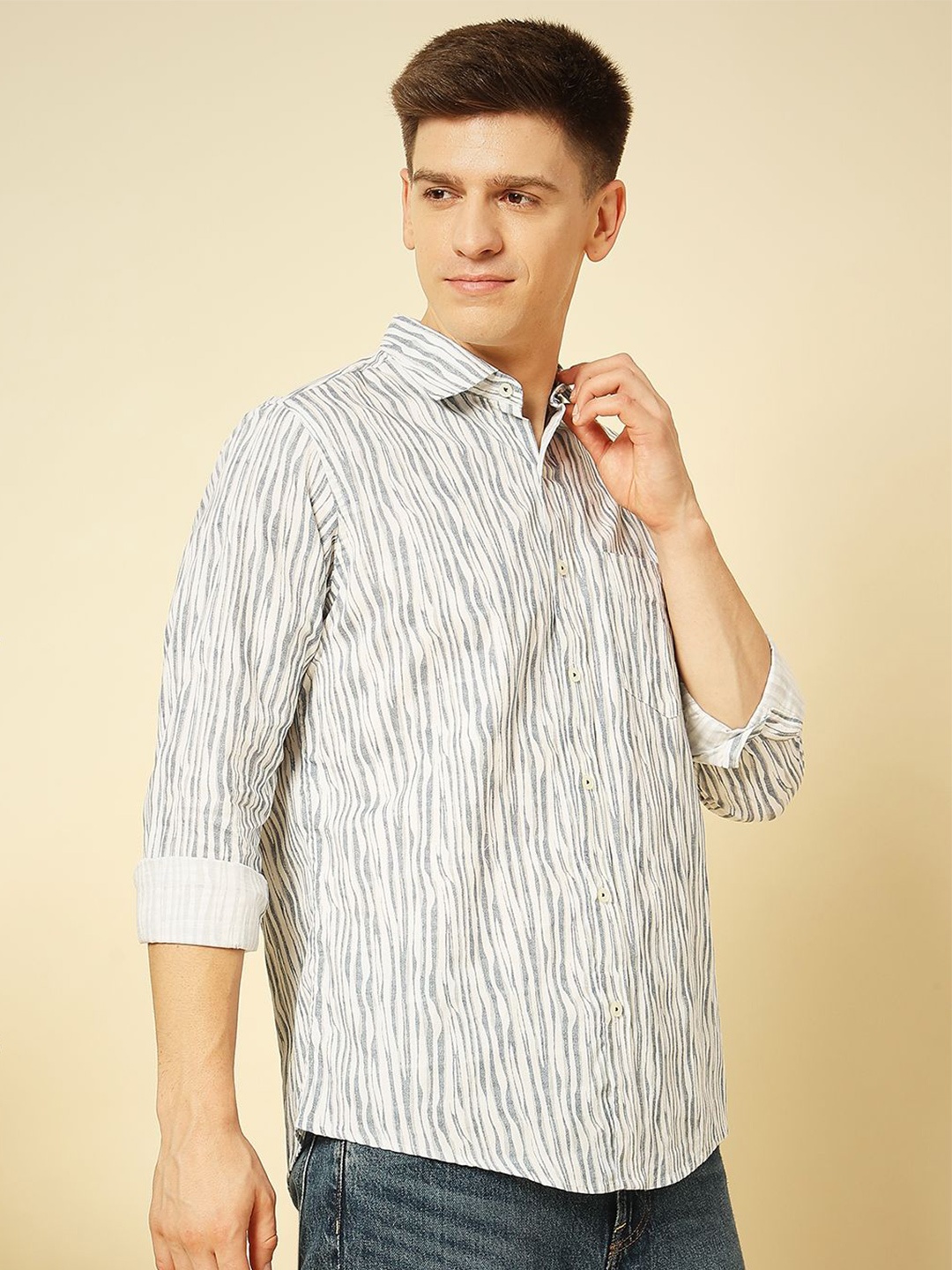 

ENSPYR Men Opaque Printed Casual Shirt, Blue