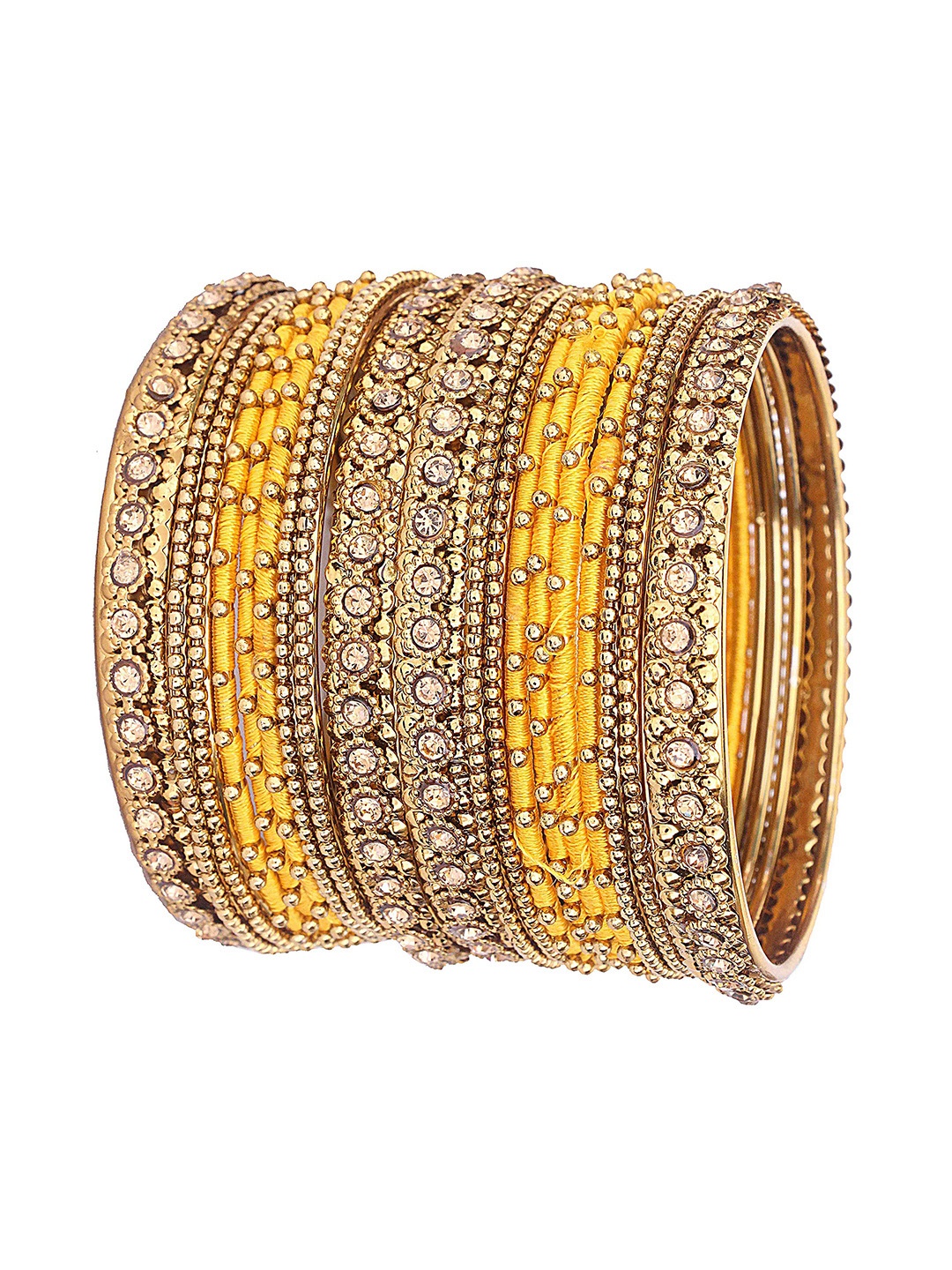 

ZULKA Set Of 20 Thread And Zircon Gemstone -Studded Bangles, Yellow