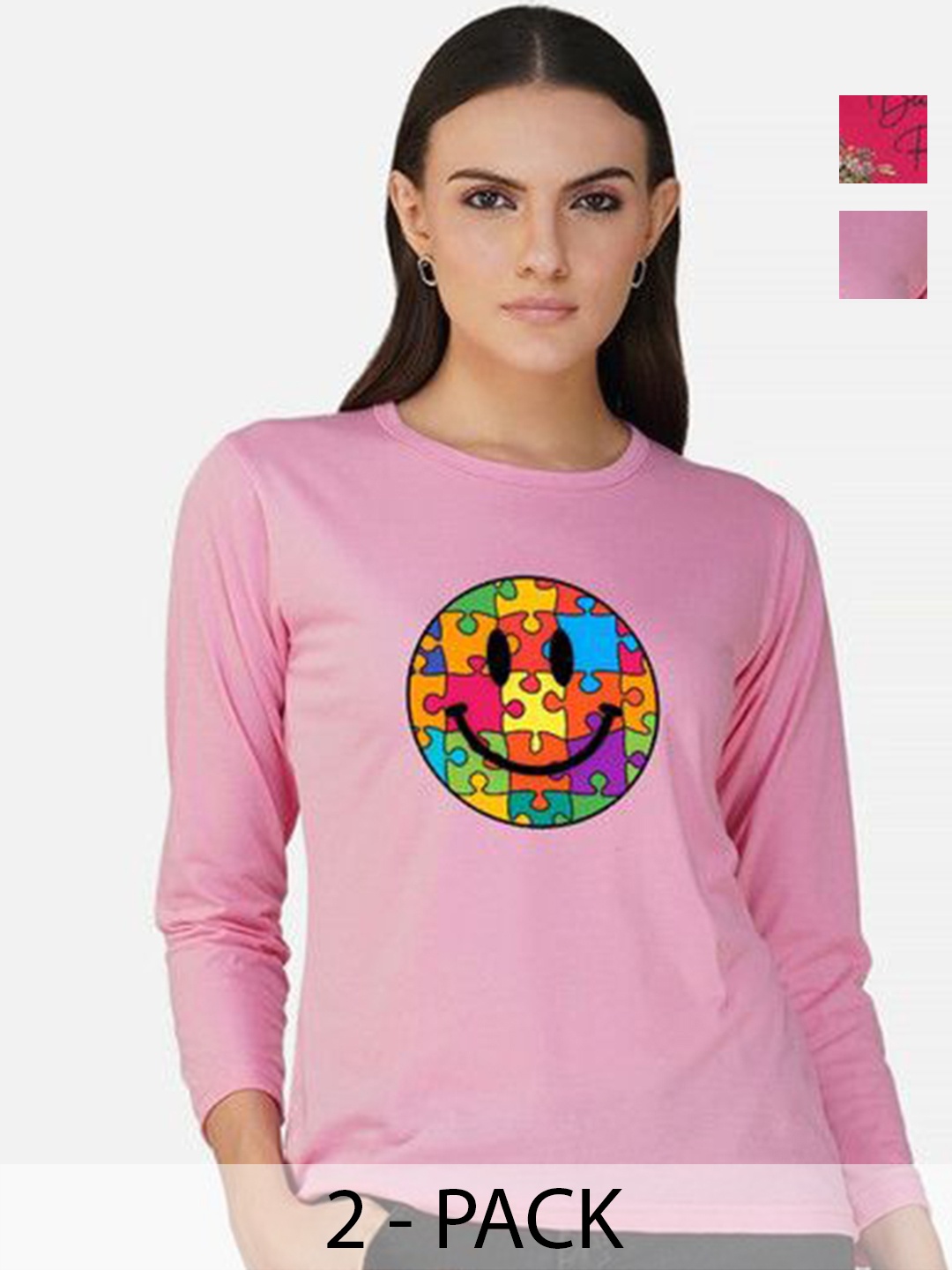 

Metronaut Women 2 Printed Bio Finish Applique T-shirt, Pink