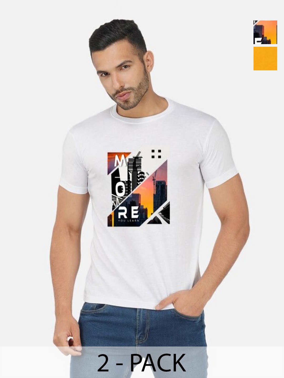 

GLOBAL NOMAD Men 2 Printed Bio Finish Applique T-shirt, White