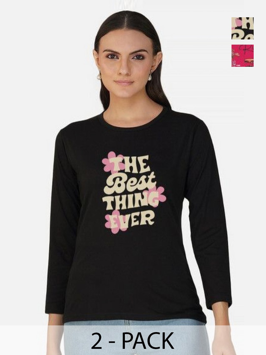 

Metronaut Women 2 Printed Bio Finish Applique T-shirt, Black