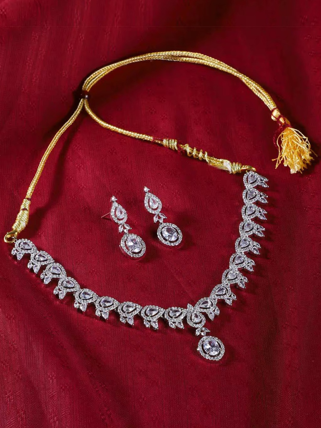 

Rujve Jewellery Silver-Plated Artificial Stone Studded Jewellery Set