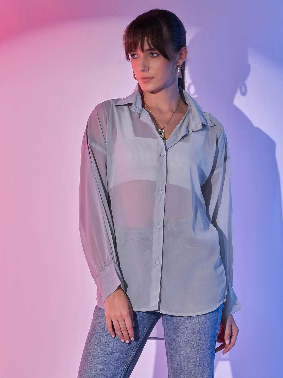 

DIMPY GARMENTS Women Comfort Semi Sheer Casual Shirt, Grey